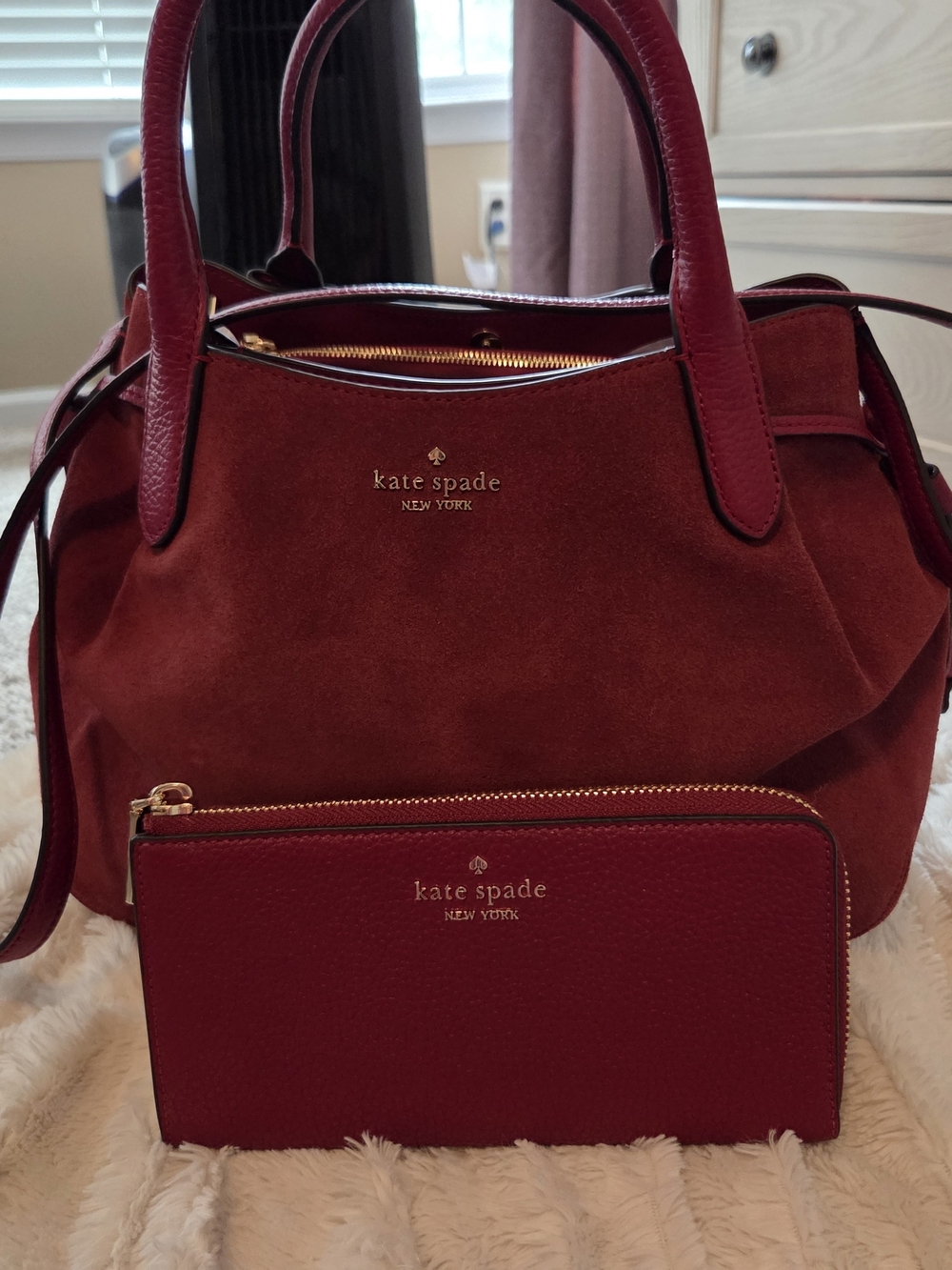 kate spade Red Suede Tote with Matching Red Wallet